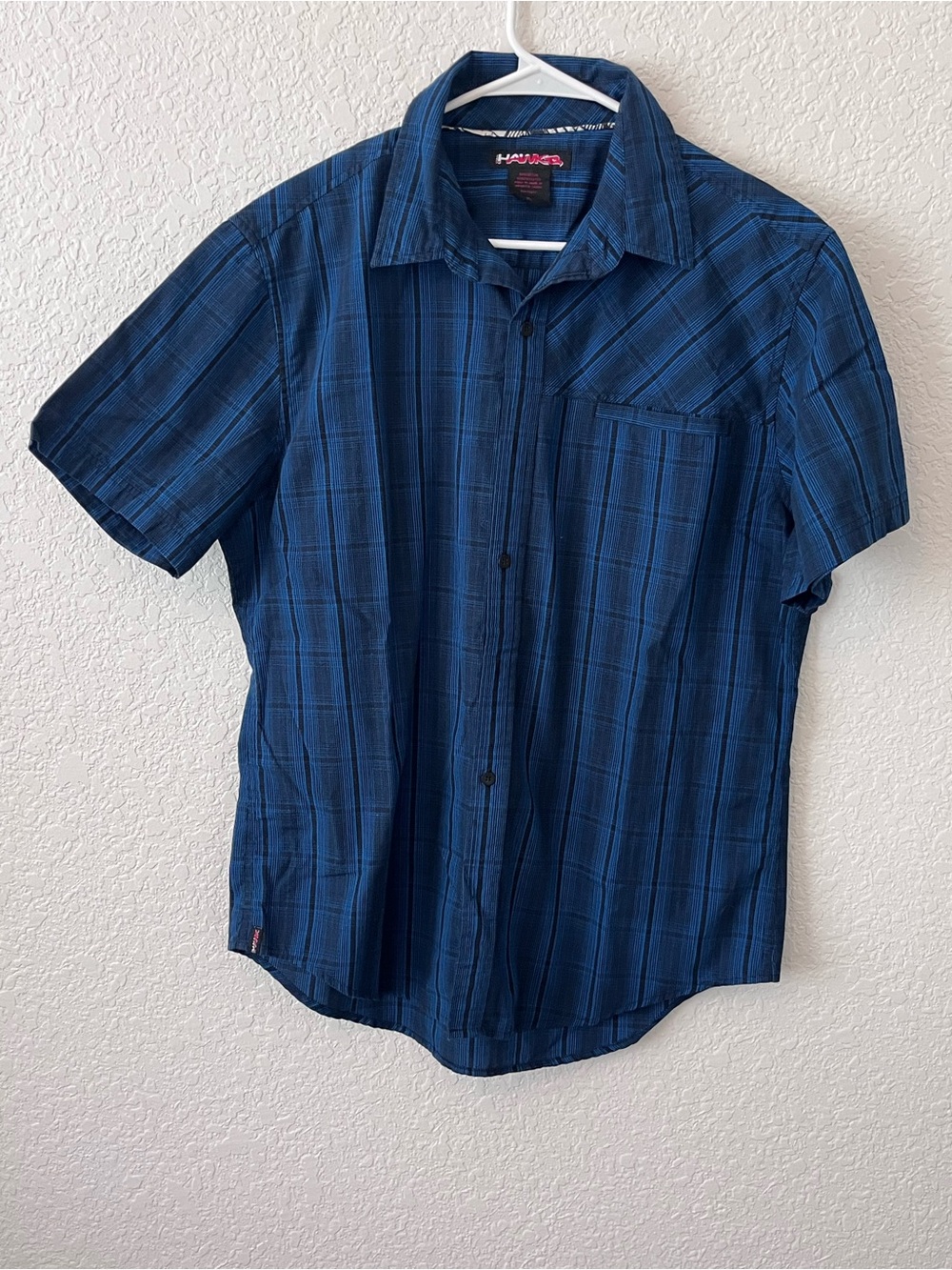 Tony Hawk Men's XL Blue Plaid Short Sleeve Button-Down Shirt